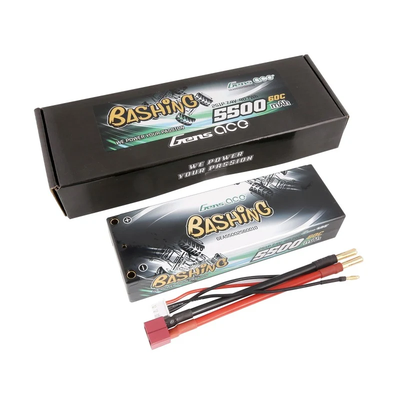 Gens Ace 5500mAh 2S 7.4V 60C HardCase RC 10# Auto Lipo Akkupack mit T-Stecker