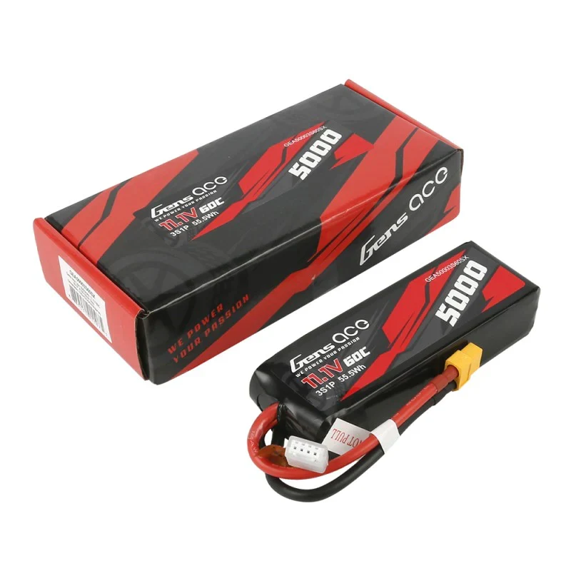 Gens Ace 5000mAh 11.1V 60C 3S1P Short-Size Lipo mit XT60 Stecker