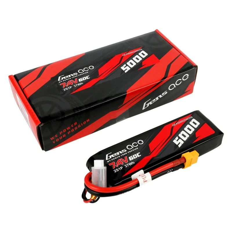 Gens Ace 5000mAh 7.4V 60C 2S1P Lipo PC-Materialgehäuse mit XT60-Stecker