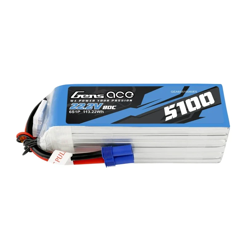 Gens Ace 5100mAh 80C 22,2V 6S1P Lipo-Akkupack mit EC5-Stecker