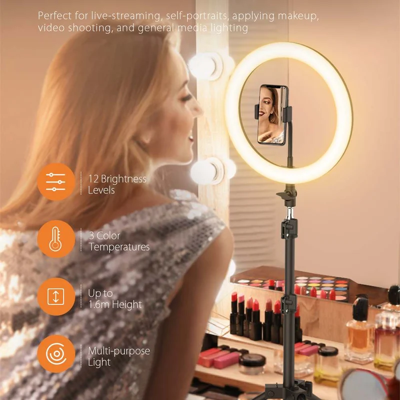 10inch Dimmable LED Ring Lamp Light with Tripod USB