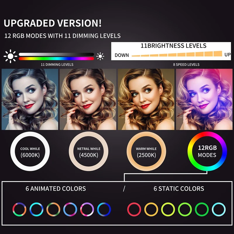 10Inch RGB Selfie Ring Fill Light with 160cm Tripod