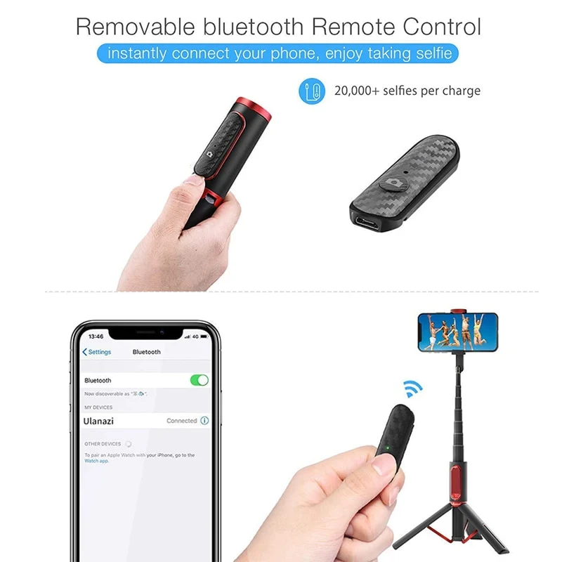 Wireless Bluetooth Selfie Stick Foldable Tripod Expandable