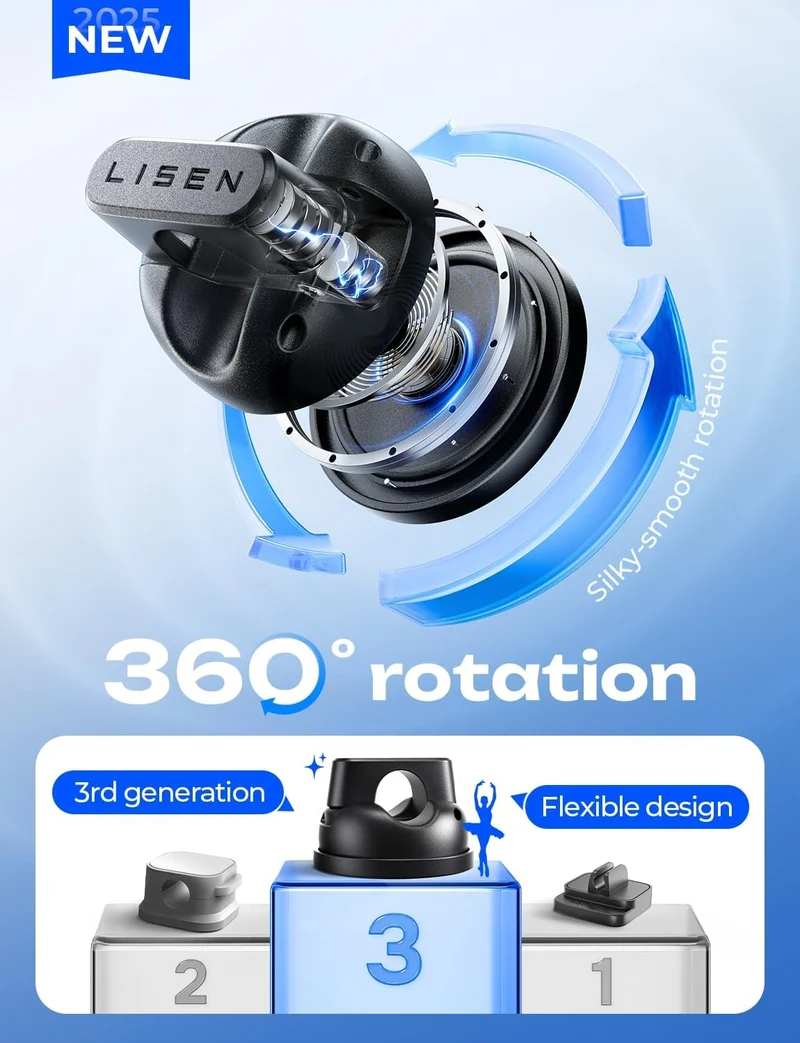 6er-Pack Drehbarer Kabelhalter für den Nachttisch, LISEN 360° Rotierende Magnetclips