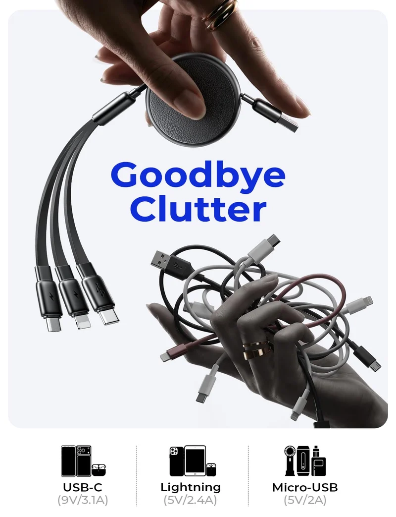 LISEN Multi 3-in-1 einziehbares Ladekabel