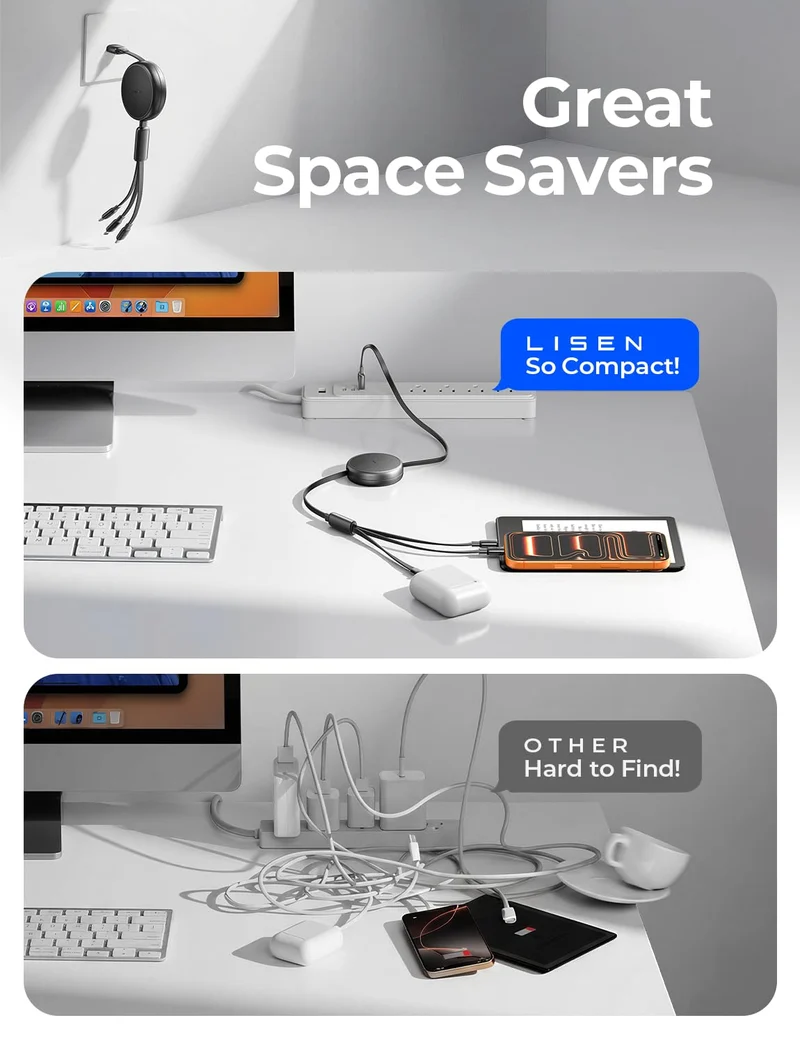 LISEN Multi 3-in-1 einziehbares Ladekabel