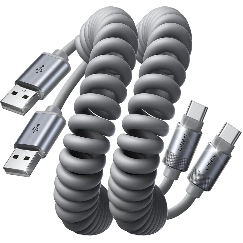 LISEN Spiralförmiges USB-C-Kabel, 2 Stück für Car Play & Android Auto Kabel