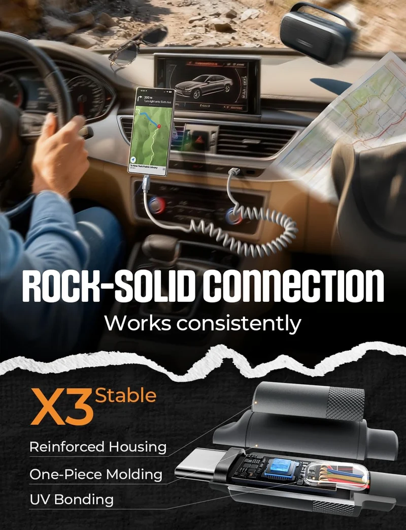 LISEN Spiralförmiges USB-C-Kabel, 2 Stück für Car Play & Android Auto Kabel