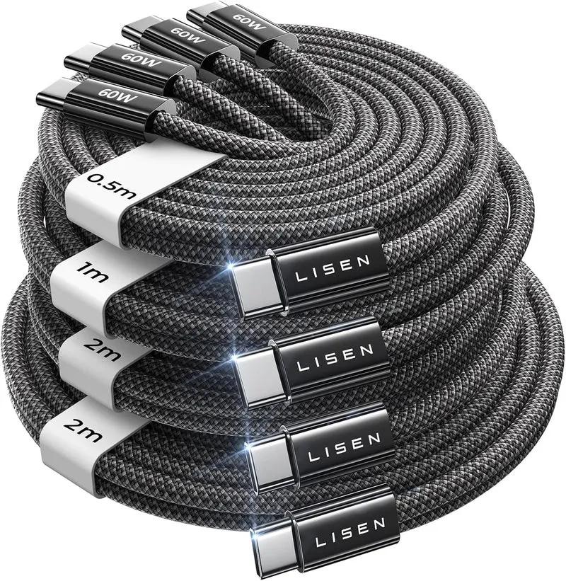 LISEN USB C auf USB C Ladekabel 4er-Pack [0,5/1/2/2M]