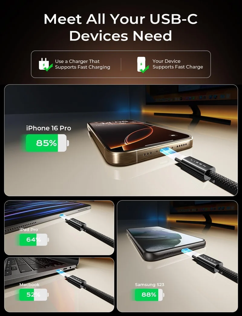 LISEN USB C auf USB C Kabel 60W