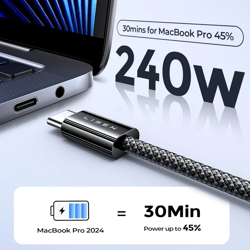 LISEN 2er-Pack 240W USB-C auf USB-C Kabel 1M Ladekabel Schwarz