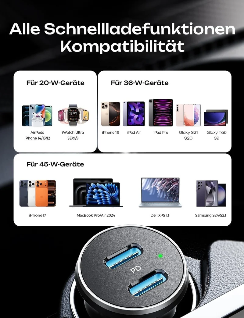LISEN Valentinstagsgeschenk Valentinstagsgeschenk 90 W Zigarettenanzünder-Ladegerät