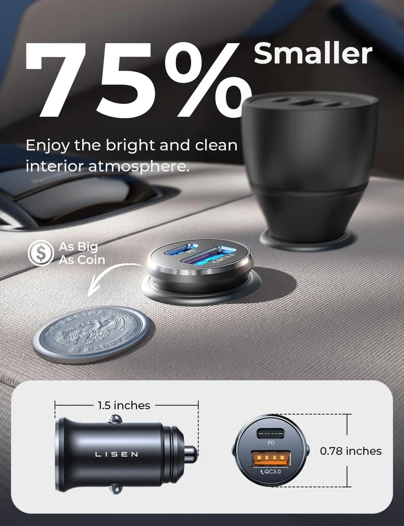 LISEN Mini USB C Autoladegerät