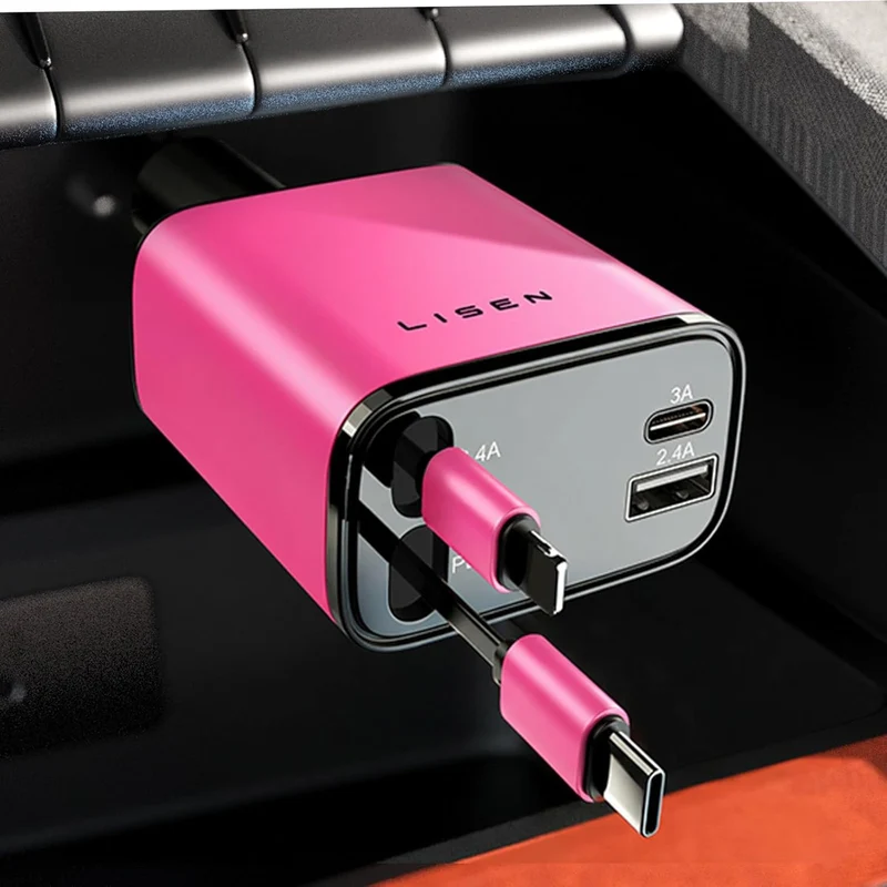 LISEN Einziehbares Autoladegerät 4-in-1, schnelles Handy-Ladegerät mit 80 cm Kabel