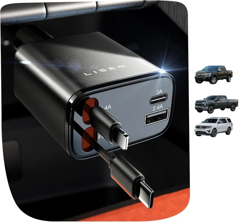 LISEN Langes einziehbares Autoladegerät 4-in-1 (120 cm Kabel)