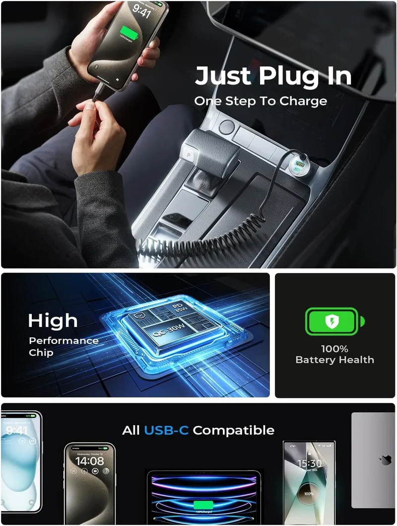 LISEN 90W KFZ Ladegerät für iPhone 17 16 15 Pro Max USB C Schnellladung, Superschnell für iPhone 17 16 KFZ Ladegerät USB C Adapter für iPhone 17e 16 15 Pro Max Plus Air, Samsung Galaxy S26 Ultra, Android, 36 Zoll