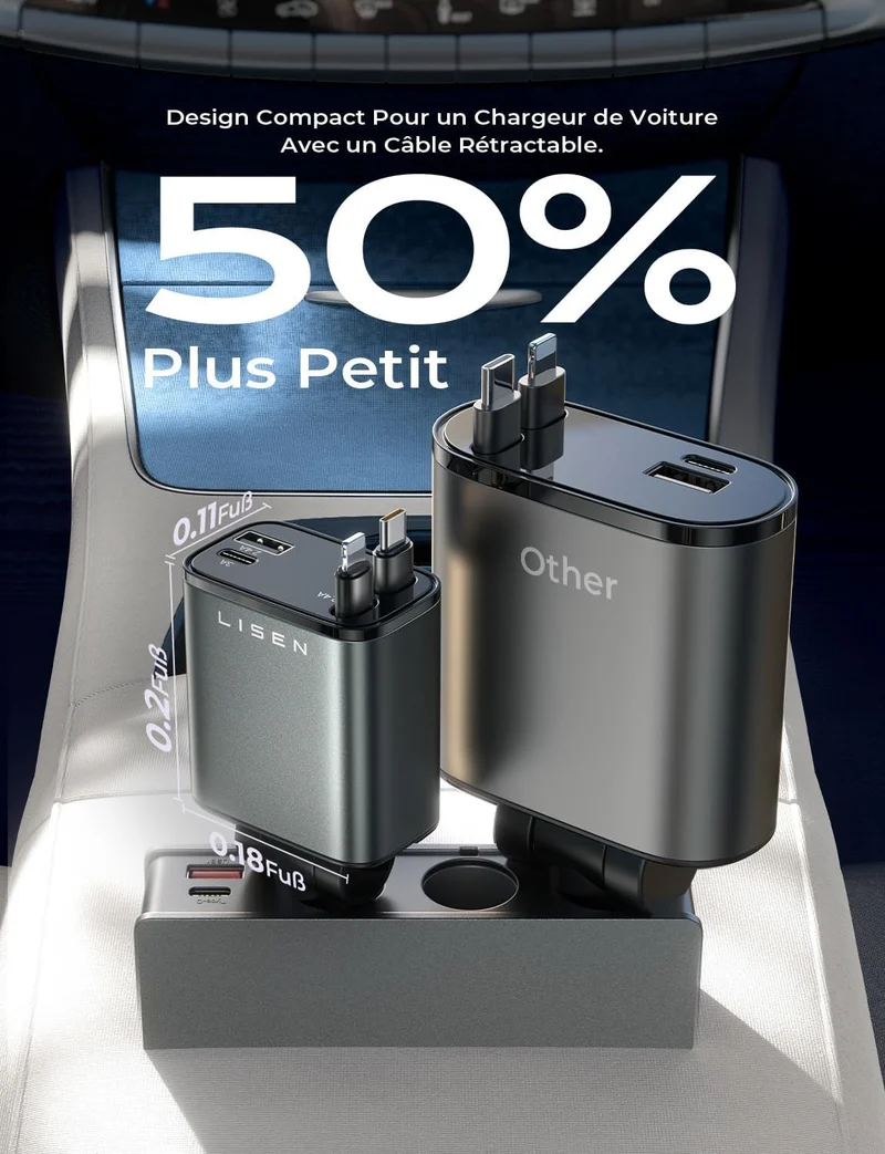 LISEN 4-in-1 versenkbares USB-C-Autoladegerät 69W