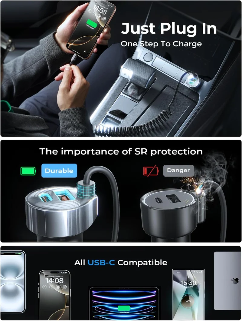 LISEN 65W Kfz-Ladegerät USB C Schnellladefunktion