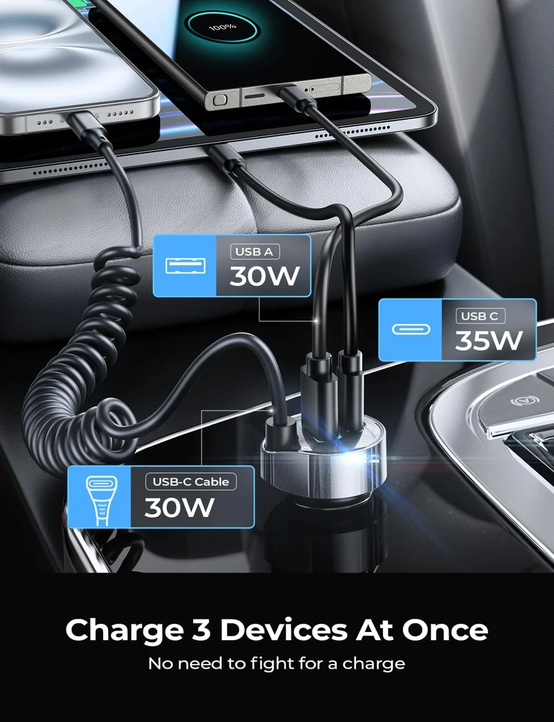 LISEN 65W Kfz-Ladegerät USB C Schnellladefunktion