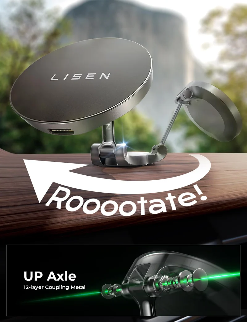 LISEN für MagSafe KFZ-Ladegerät Armaturenbrett, 360° drehbare MagSafe Ladehalterung für das Auto