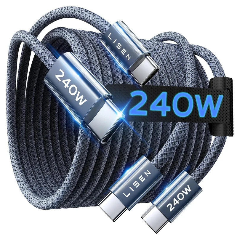 LISEN 2er-Pack 240W USB-C auf USB-C Kabel 3M Ladekabel Grau