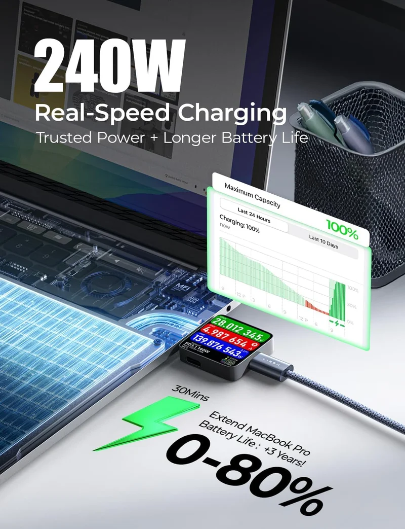 LISEN 2er-Pack 240W USB C auf USB C Kabel 3M Ladekabel Schwarz