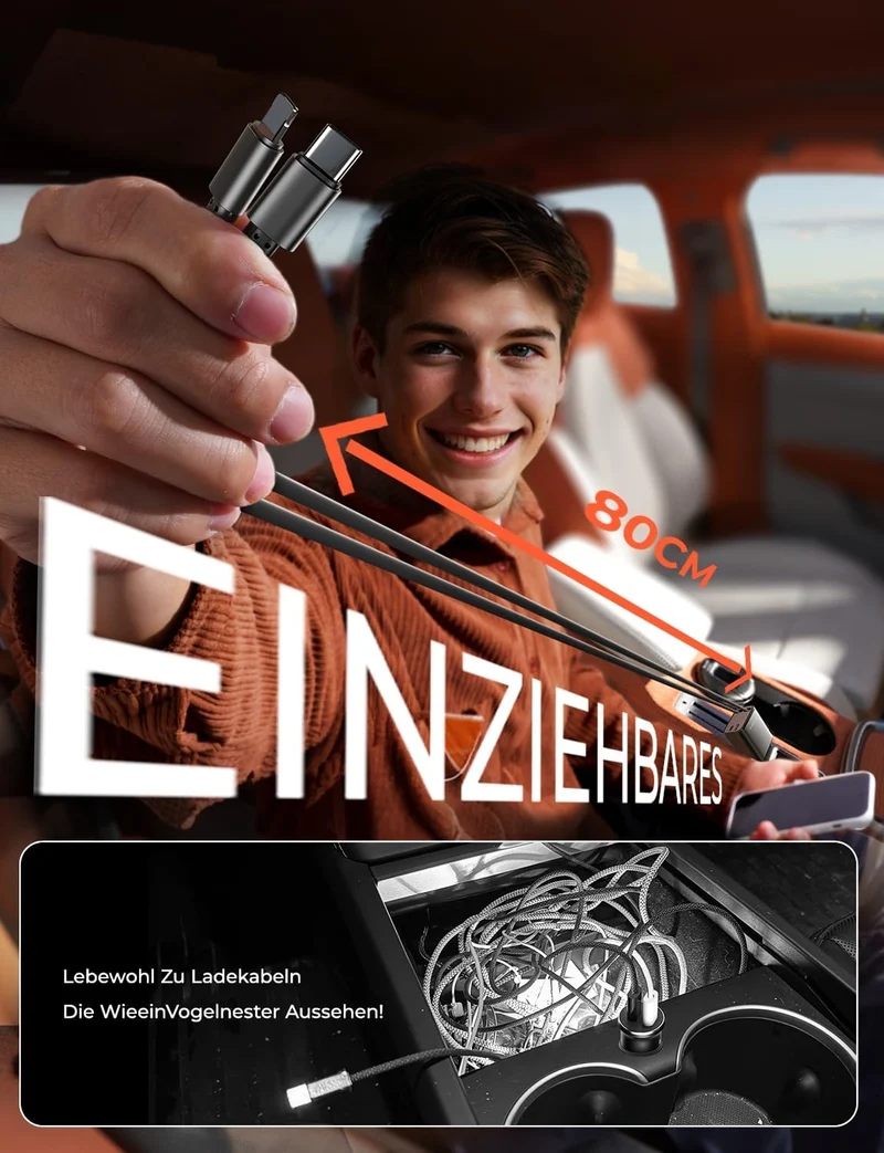 LISEN 84 W Zigarettenanzünder USB C ausziehbarer Kfz-Ladegerätadapter