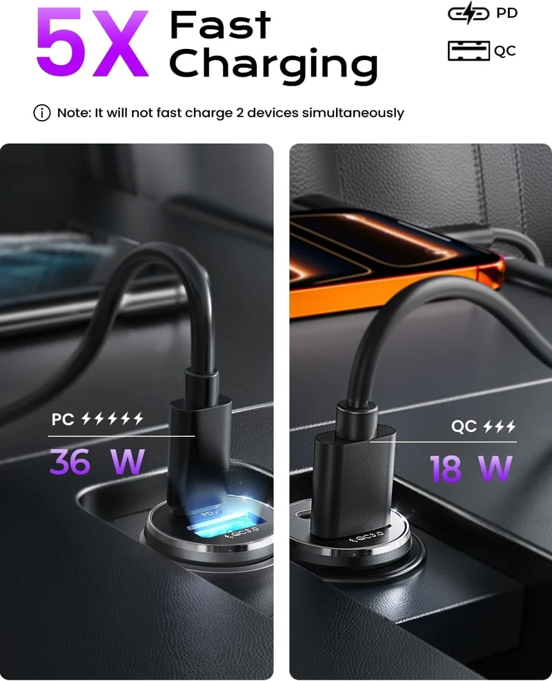 LISEN Auto-Ladegerät USB C, 69W Zigarettenanzünder USB-Ladegerät Adapter, Autozubehör Geschenke für Männer, Mini USBC Auto Schnellladeadapter USBC Typ C 12V Steckerbuchse, für iPhone 17 Pro Max 16 15 14 13