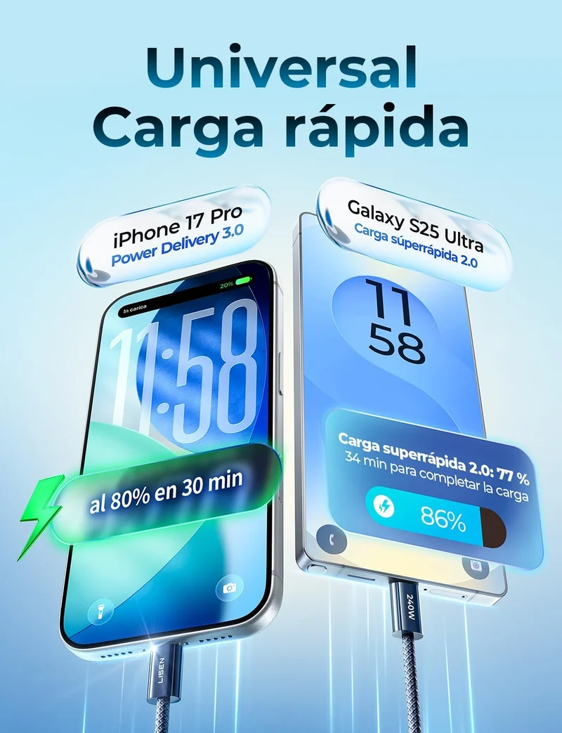 LISEN 240W USB C auf USB C Kabel 1M