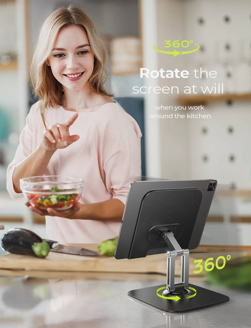 LISEN Tablet-Halterung 360° Metall iPad-Ständer Verstellbarer Schreibtischständer Handy- und Kindle-Halterung