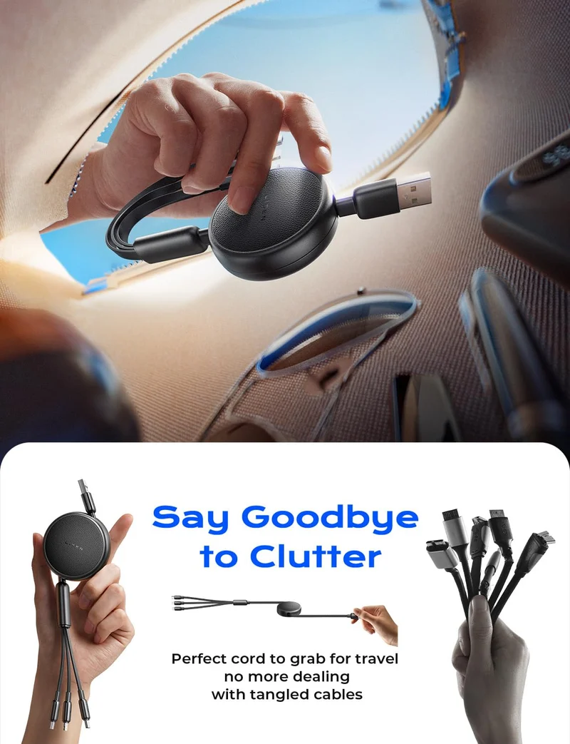 LISEN Multi-Ladekabel, einziehbares USB-C-auf-USB-Ladekabel 3-in-1-Ladegerät, Lightning-/Micro-USB-Kabel