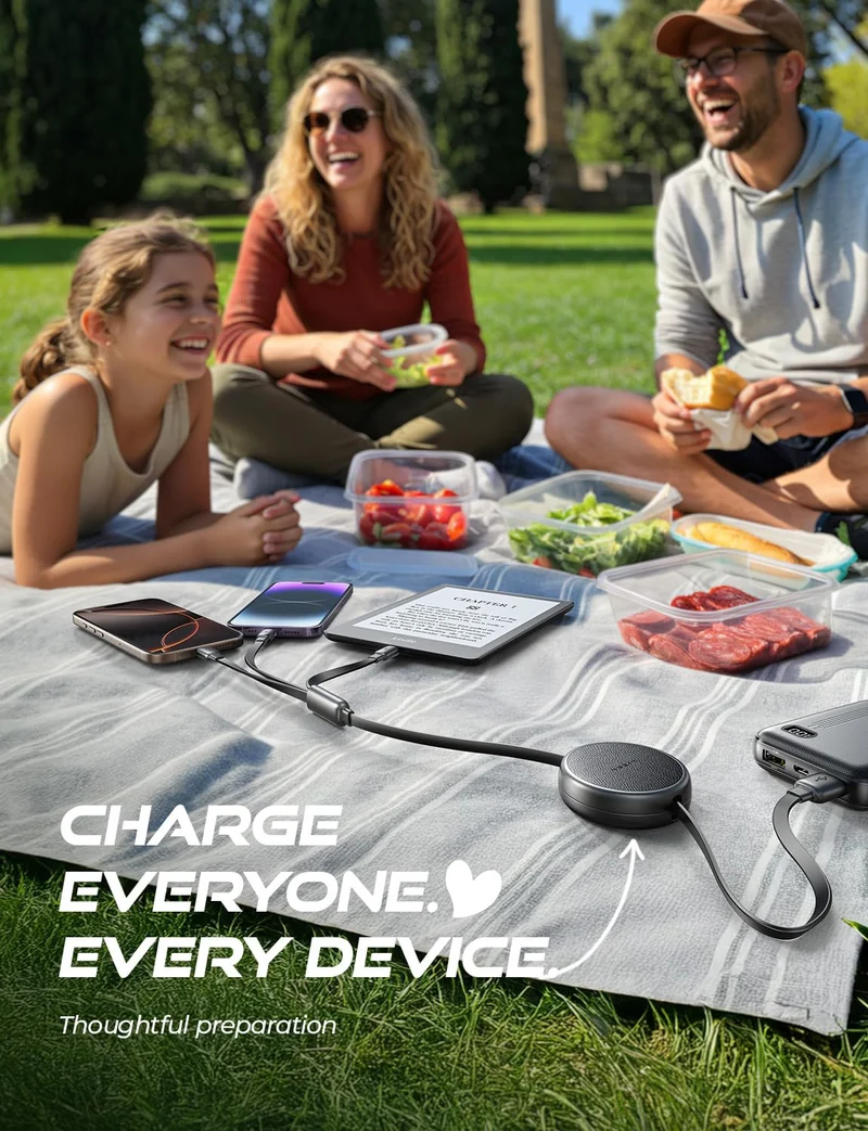 LISEN Multi-Ladekabel, einziehbares USB-C-auf-USB-Ladekabel 3-in-1-Ladegerät, Lightning-/Micro-USB-Kabel