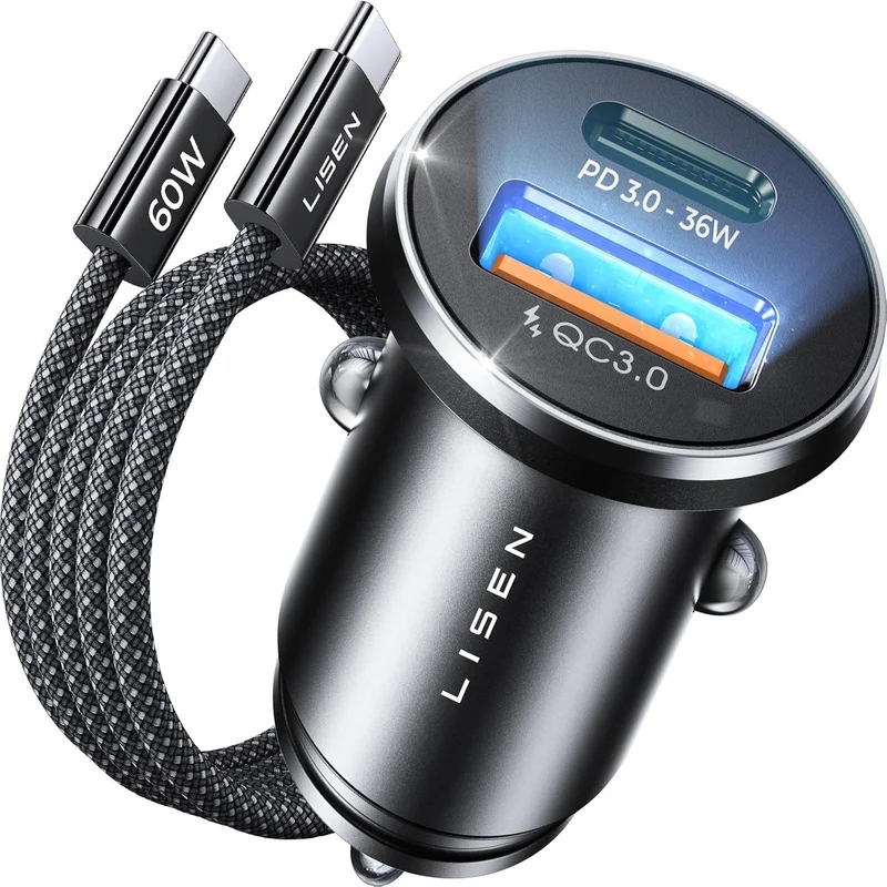 LISEN Kfz-Ladegerät USB C 54W+60W C-C Kabel