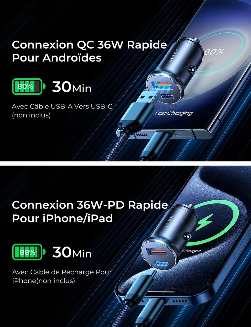 LISEN 54W 2er-Pack USB-C Zigarettenanzünder