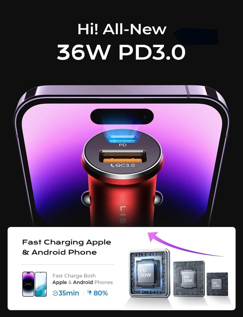 LISEN 2er-Pack USB C Kfz-Ladegerät-Adapter, Schnellladung