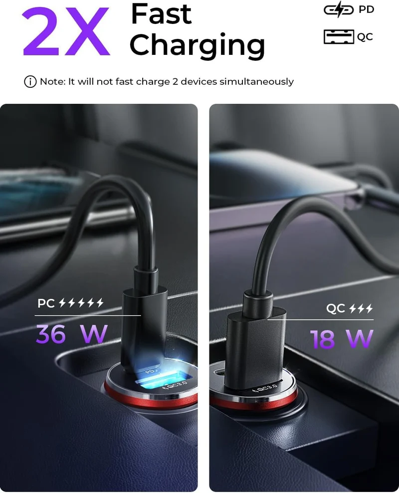 LISEN 2er-Pack USB C Kfz-Ladegerät-Adapter, Schnellladung
