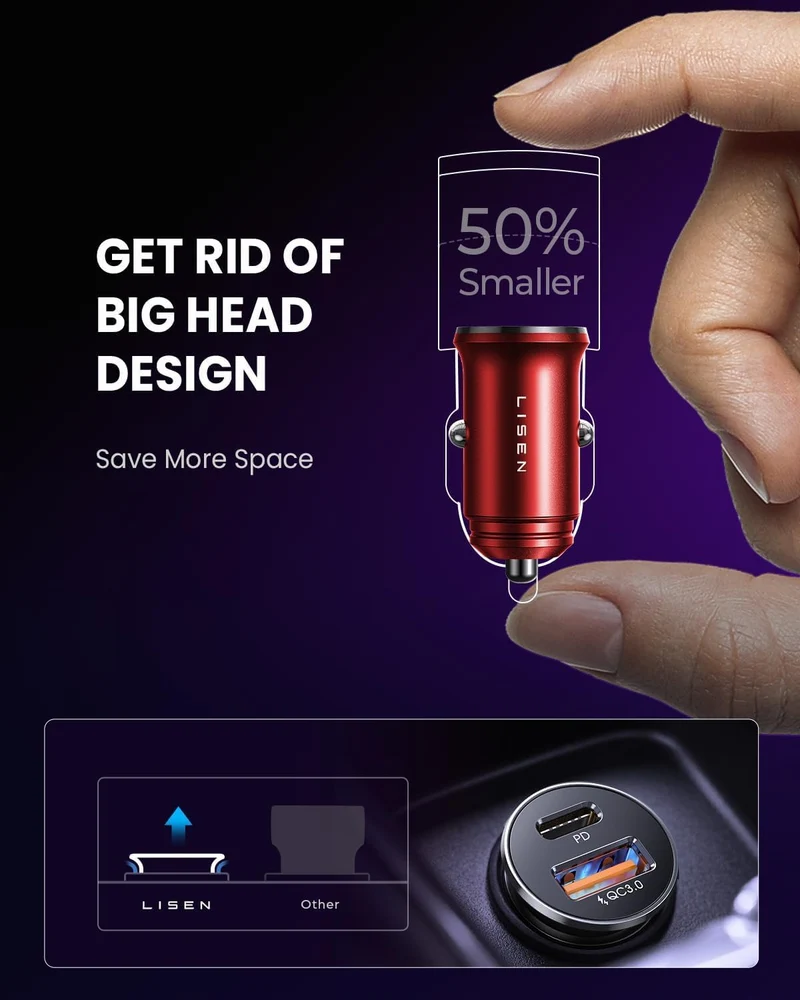 LISEN 2er-Pack USB C Kfz-Ladegerät-Adapter, Schnellladung