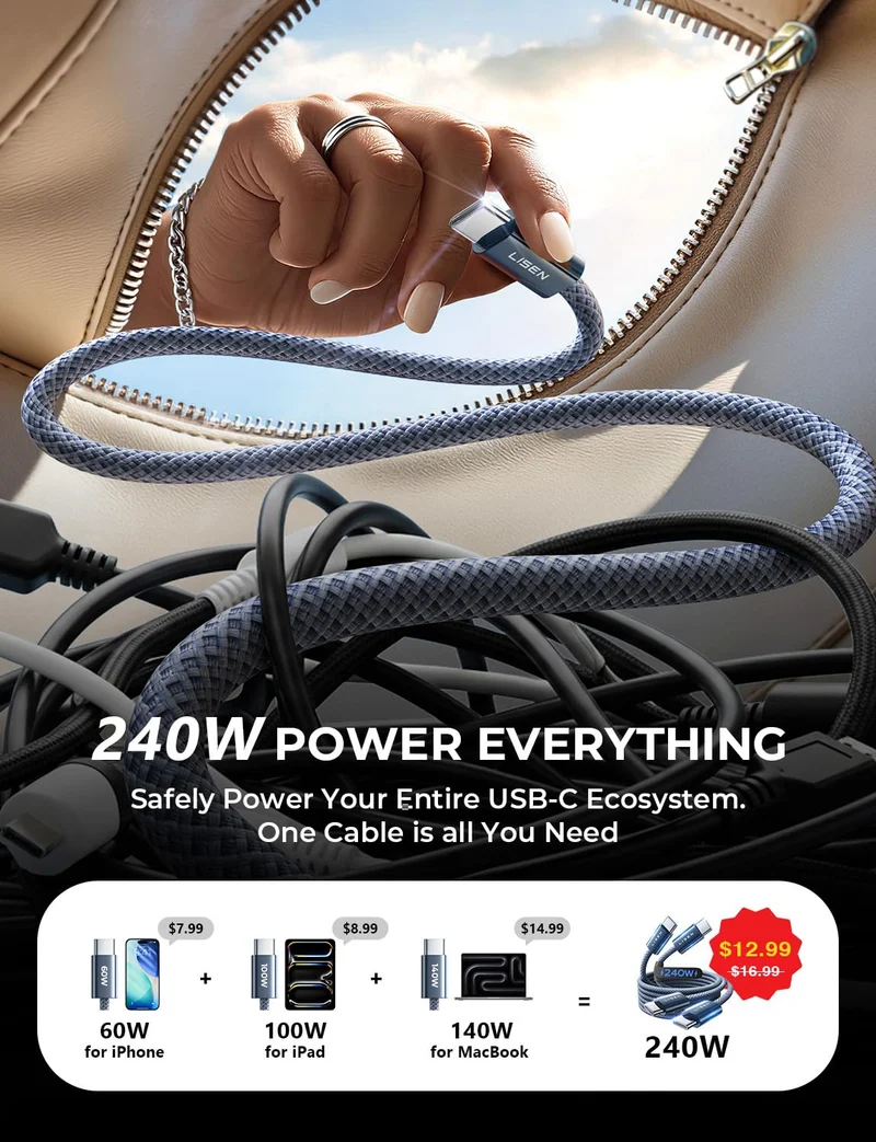 LISEN 2er-Pack 240W USB C auf USB C Kabel 2M USBC auf USBC PD Schnellladekabel Typ C Ladekabel