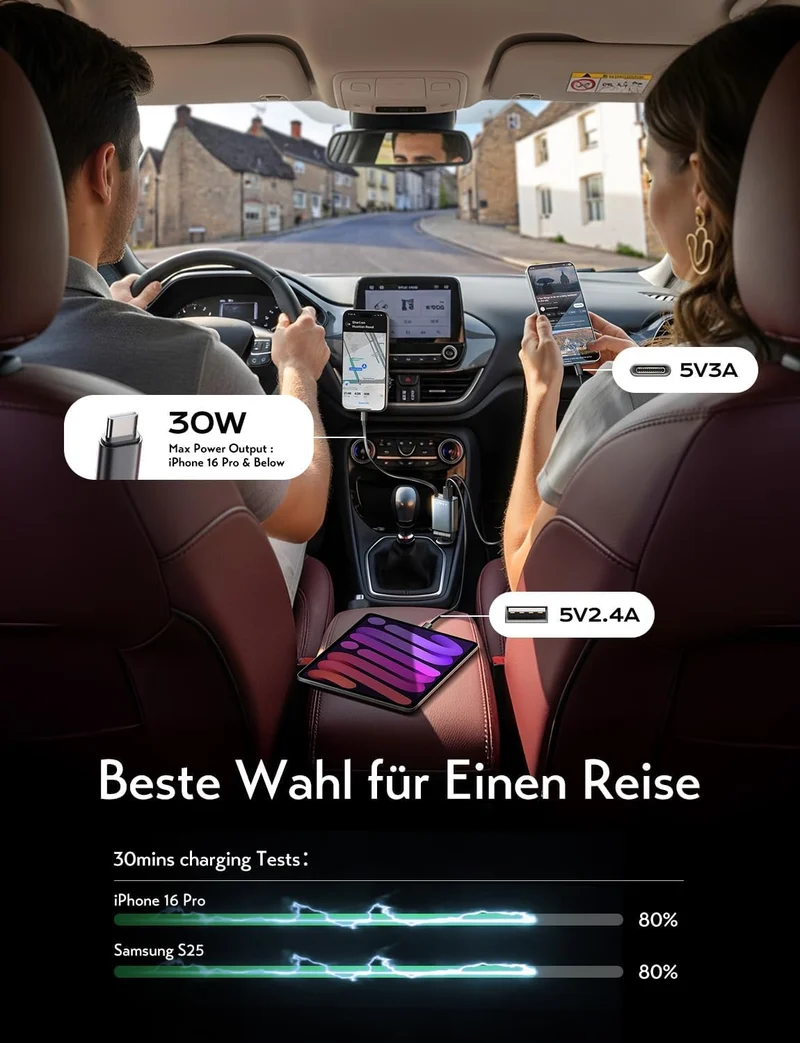LISEN 57 W Zigarettenanzünder USB C 3-in-1-Autoladegerät