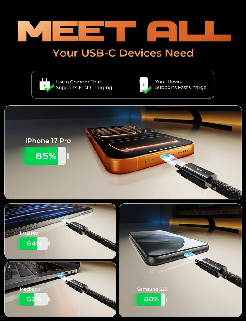 LISEN USB C auf USB C Kabel 5 Stück 1M 1M 2M 2M 3M
