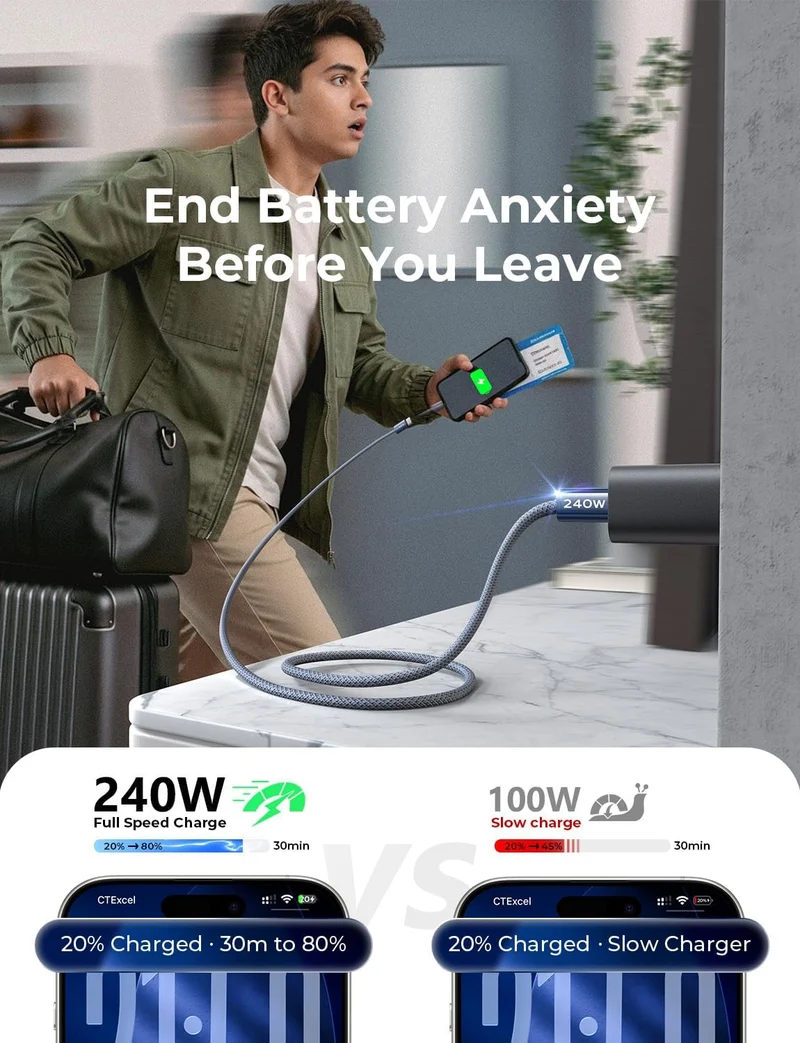 LISEN 2er-Pack 240W USB C auf USB C Kabel 3M Ladekabel Schwarz
