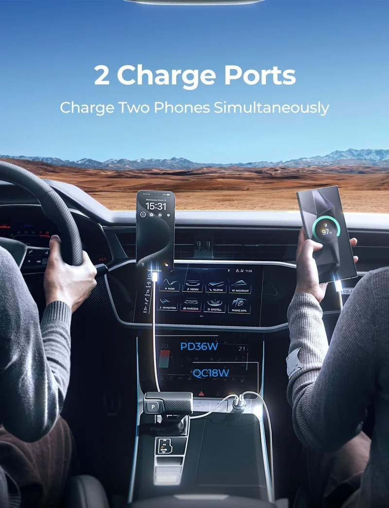 LISEN Auto-Ladegerät USB C Super Mini Schnellladung PD36W & QC3.0 18W Dual-Port