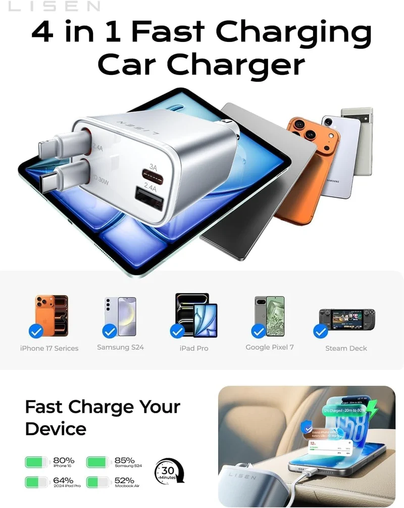 LISEN einziehbares Kfz-Ladegerät für iPhone