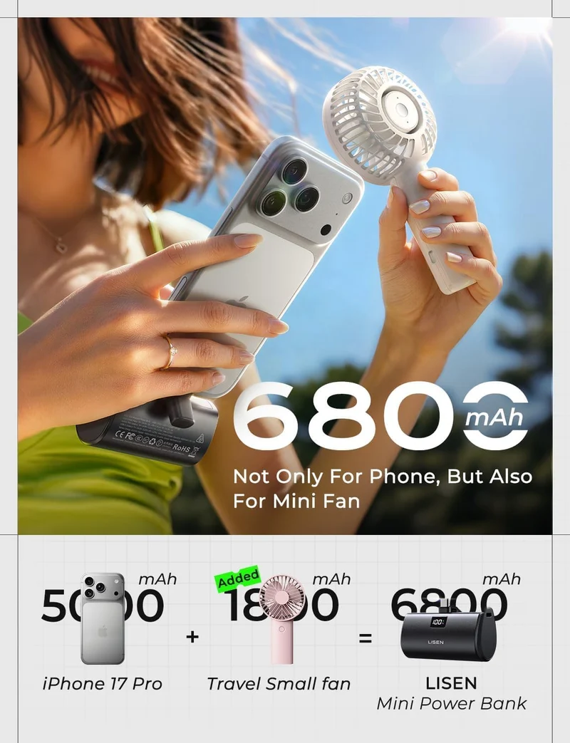 6800mAh Mini Tragbares Ladegerät USB C Powerbank Reiseutensilien für iPhone 17 Pro Max 22.5W Schnellladung[Nur USB-C, Flugsicher], LISEN für iPhone 17 Pro Max 16 15, Samsung S26 S25 Ultra, iPad, Grau