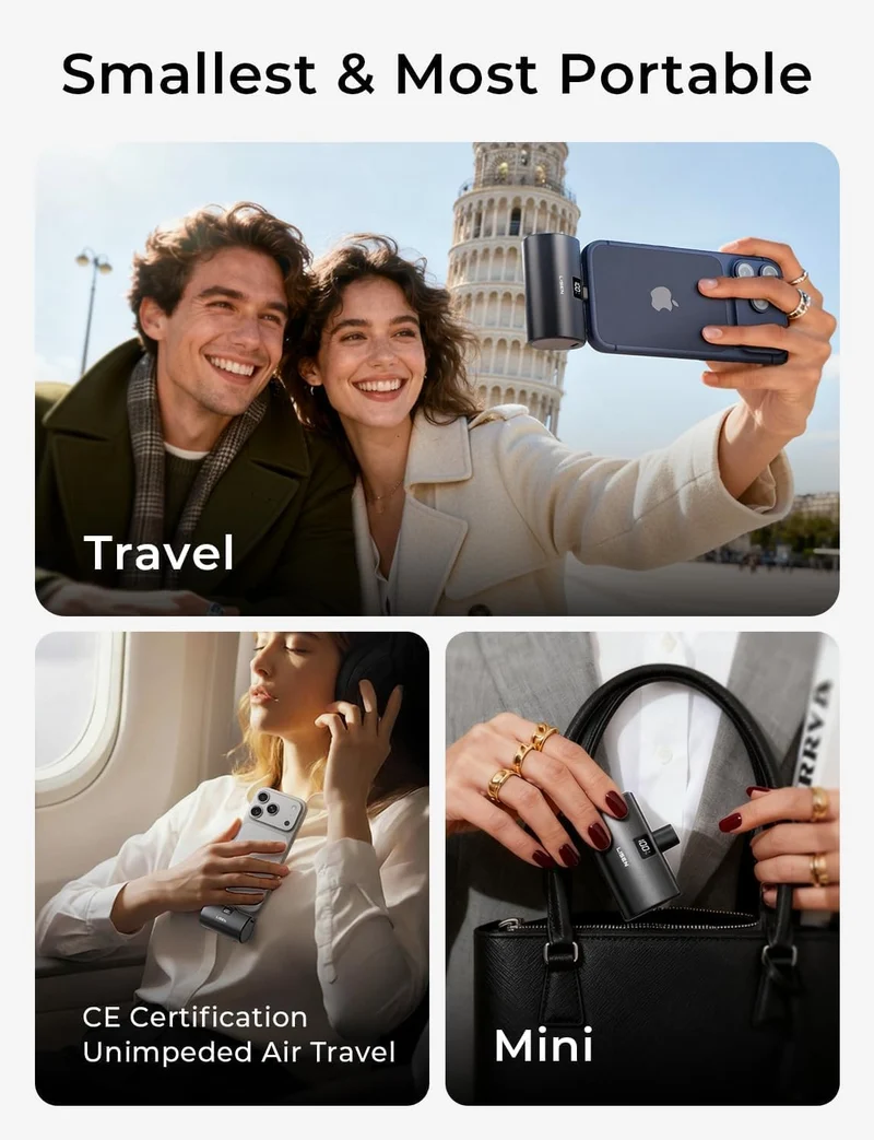 6800mAh Mini Tragbares Ladegerät USB C Powerbank Reiseutensilien für iPhone 17 Pro Max 22.5W Schnellladung[Nur USB-C, Flugsicher], LISEN für iPhone 17 Pro Max 16 15, Samsung S26 S25 Ultra, iPad, Grau