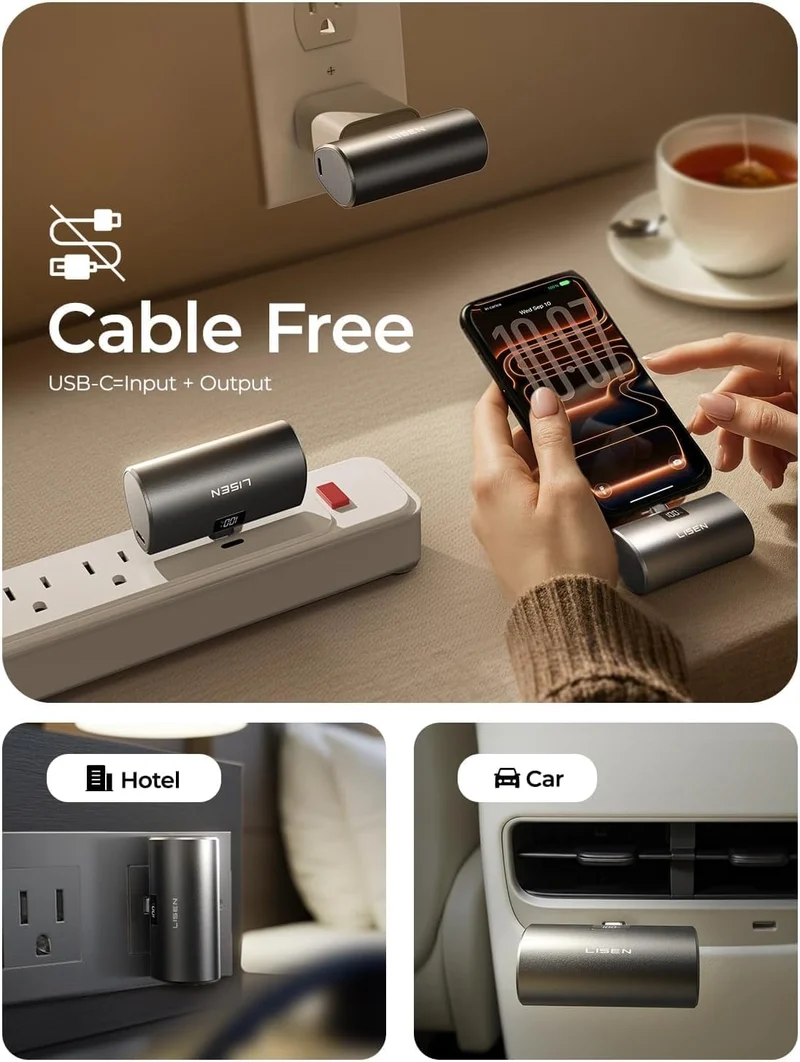 6800mAh Mini Tragbares Ladegerät USB C Powerbank Reiseutensilien für iPhone 17 Pro Max 22.5W Schnellladung[Nur USB-C, Flugsicher], LISEN für iPhone 17 Pro Max 16 15, Samsung S26 S25 Ultra, iPad, Grau