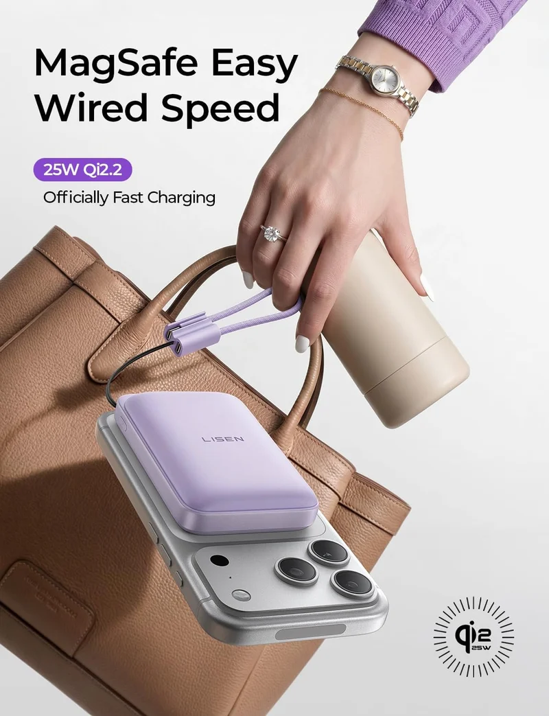 LISEN Qi2.2 25W für Magsafe Powerbank (Lila)
