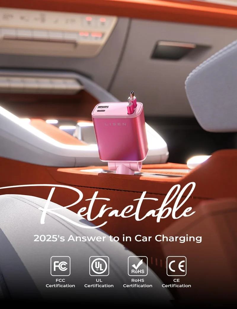 LISEN Ausfahrbares Auto-Ladegerät, 84W Schnelllade-Kfz-Ladegerät für Smartphones