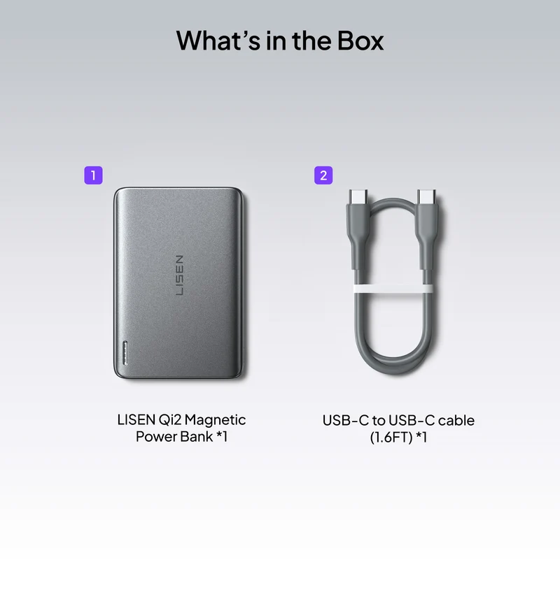 LISEN Qi2 15W Ultraschlanker MagSafe Akku