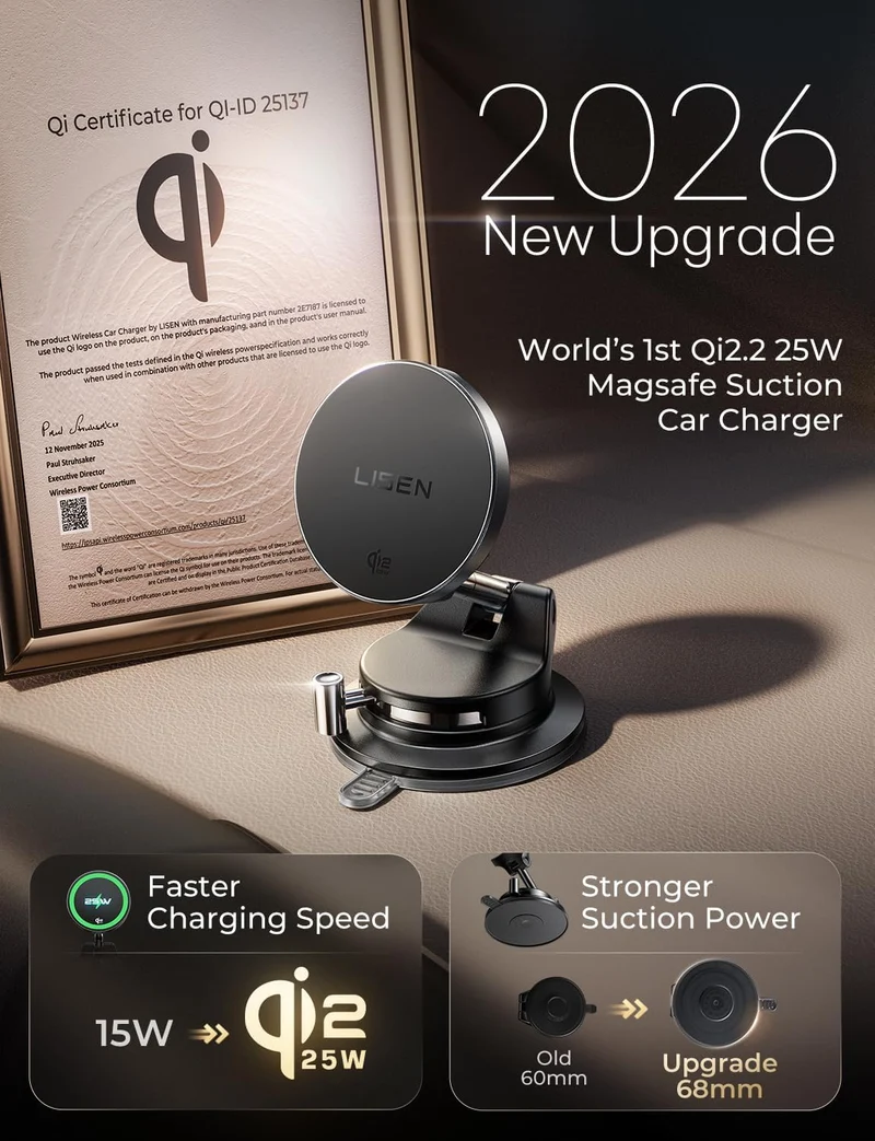 LISEN Qi2.2 25W Magsafe Kfz-Halterung mit Ladefunktion